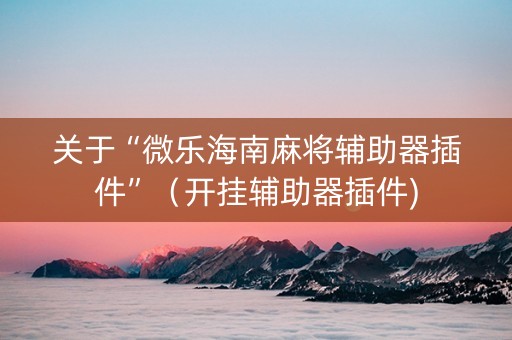 关于“微乐海南麻将辅助器插件”（开挂辅助器插件)