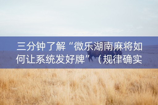 三分钟了解“微乐湖南麻将如何让系统发好牌”（规律确实有挂)