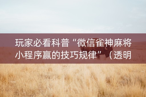 玩家必看科普“微信雀神麻将小程序赢的技巧规律”（透明挂辅助器)