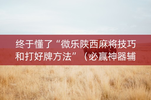 终于懂了“微乐陕西麻将技巧和打好牌方法”（必赢神器辅助器)