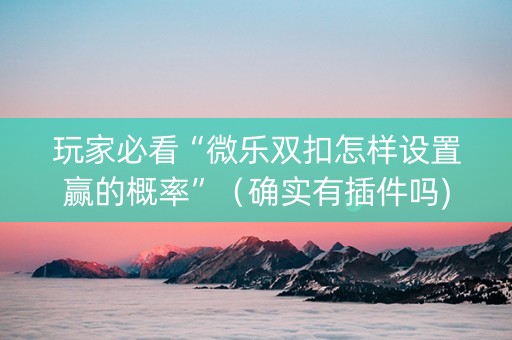 玩家必看“微乐双扣怎样设置赢的概率”（确实有插件吗)