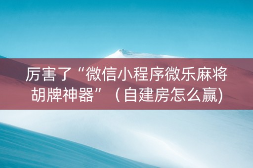 厉害了“微信小程序微乐麻将胡牌神器”（自建房怎么赢)