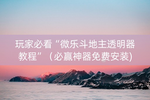 玩家必看“微乐斗地主透明器教程”（必赢神器免费安装)