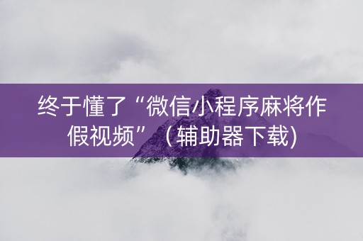 终于懂了“微信小程序麻将作假视频”（辅助器下载)