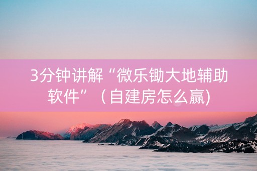 3分钟讲解“微乐锄大地辅助软件”（自建房怎么赢)