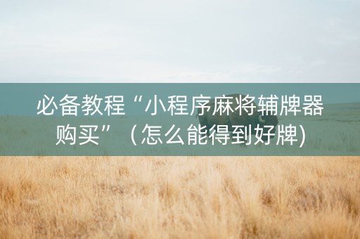 必备教程“小程序麻将辅牌器购买”（怎么能得到好牌)