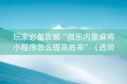 玩家必备攻略“微乐内蒙麻将小程序怎么提高胜率”（透明器教程)