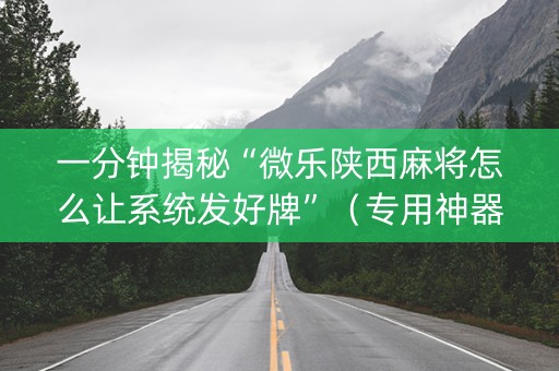 一分钟揭秘“微乐陕西麻将怎么让系统发好牌”（专用神器)