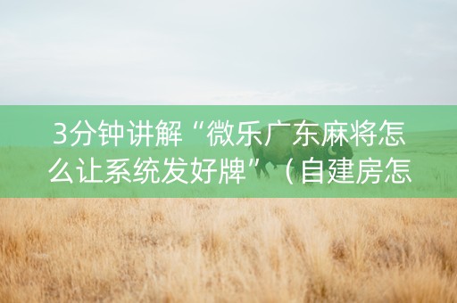 3分钟讲解“微乐广东麻将怎么让系统发好牌”（自建房怎么赢)