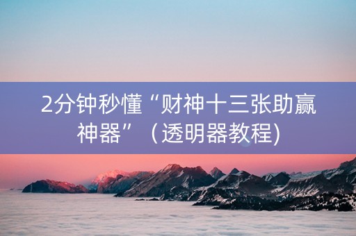 2分钟秒懂“财神十三张助赢神器”（透明器教程)