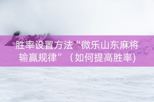 胜率设置方法“微乐山东麻将输赢规律”（如何提高胜率)