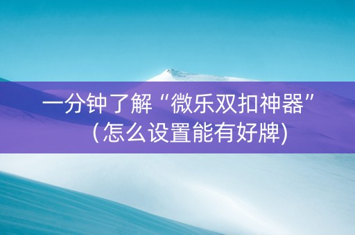 一分钟了解“微乐双扣神器”（怎么设置能有好牌)