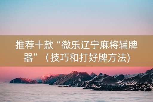 推荐十款“微乐辽宁麻将辅牌器”（技巧和打好牌方法)
