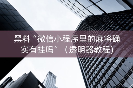 黑料“微信小程序里的麻将确实有挂吗”（透明器教程)