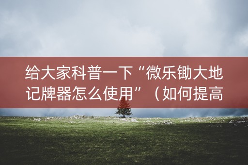 给大家科普一下“微乐锄大地记牌器怎么使用”（如何提高胜率)