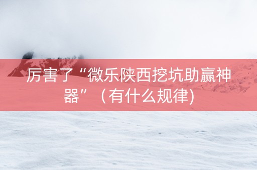 厉害了“微乐陕西挖坑助赢神器”（有什么规律)