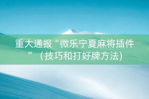 重大通报“微乐宁夏麻将插件”（技巧和打好牌方法)