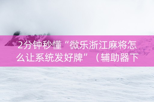 2分钟秒懂“微乐浙江麻将怎么让系统发好牌”（辅助器下载)