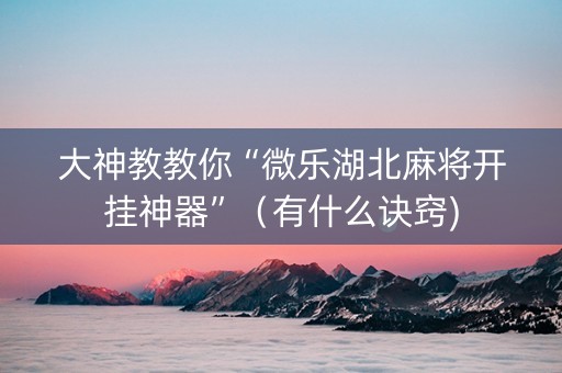 大神教教你“微乐湖北麻将开挂神器”（有什么诀窍)
