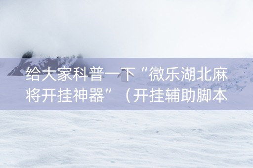 给大家科普一下“微乐湖北麻将开挂神器”（开挂辅助脚本)