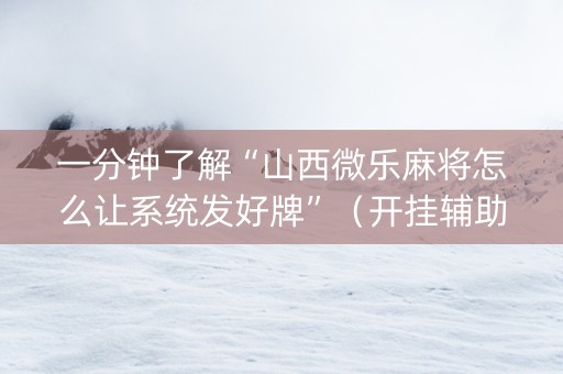 一分钟了解“山西微乐麻将怎么让系统发好牌”（开挂辅助器插件)