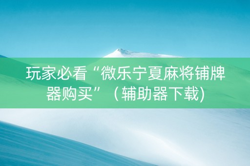 玩家必看“微乐宁夏麻将铺牌器购买”（辅助器下载)
