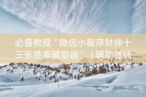 必备教程“微信小程序财神十三张胜率辅助器”（辅助器插件)