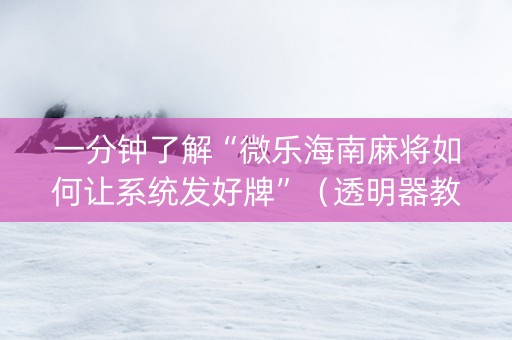 一分钟了解“微乐海南麻将如何让系统发好牌”（透明器教程)