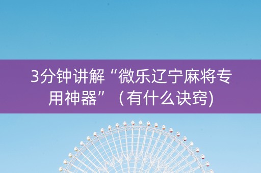 3分钟讲解“微乐辽宁麻将专用神器”（有什么诀窍)