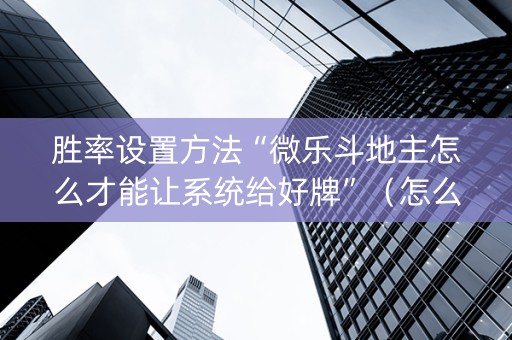 胜率设置方法“微乐斗地主怎么才能让系统给好牌”（怎么能让牌好一点)