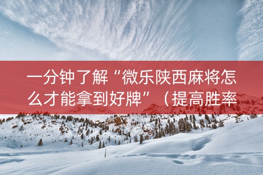 一分钟了解“微乐陕西麻将怎么才能拿到好牌”（提高胜率软件)