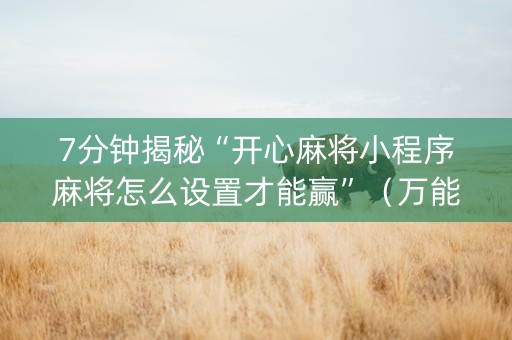 7分钟揭秘“开心麻将小程序麻将怎么设置才能赢”（万能开挂神器)