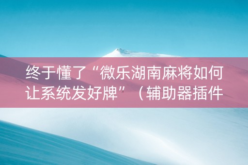 终于懂了“微乐湖南麻将如何让系统发好牌”（辅助器插件)