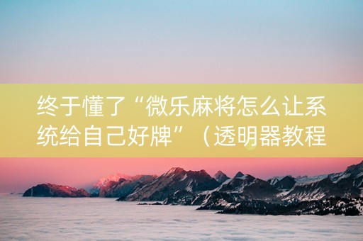 终于懂了“微乐麻将怎么让系统给自己好牌”（透明器教程)