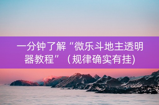 一分钟了解“微乐斗地主透明器教程”（规律确实有挂)