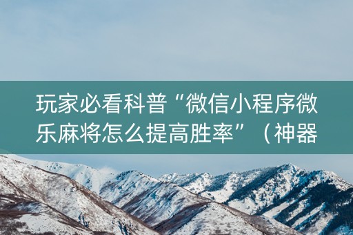 玩家必看科普“微信小程序微乐麻将怎么提高胜率”（神器最新免费)