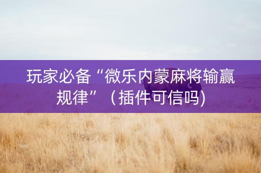 玩家必备“微乐内蒙麻将输赢规律”（插件可信吗)