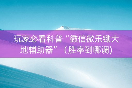 玩家必看科普“微信微乐锄大地辅助器”（胜率到哪调)