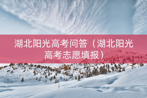 湖北阳光高考问答（湖北阳光高考志愿填报）