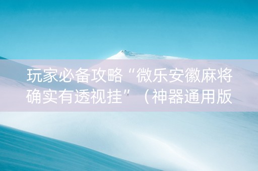 玩家必备攻略“微乐安徽麻将确实有透视挂”（神器通用版)