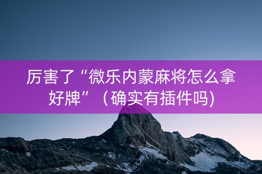 厉害了“微乐内蒙麻将怎么拿好牌”（确实有插件吗)