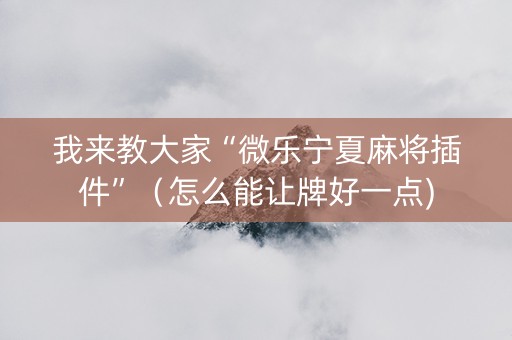 我来教大家“微乐宁夏麻将插件”（怎么能让牌好一点)