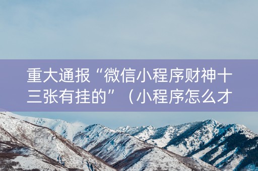 重大通报“微信小程序财神十三张有挂的”（小程序怎么才会赢)