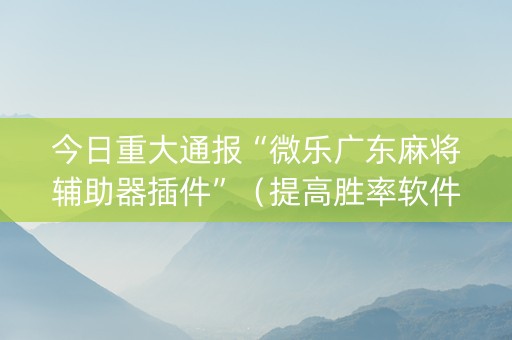 今日重大通报“微乐广东麻将辅助器插件”（提高胜率软件)