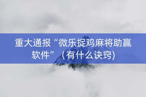 重大通报“微乐捉鸡麻将助赢软件”（有什么诀窍)