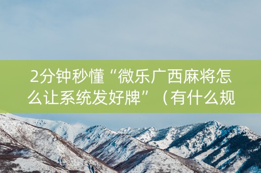 2分钟秒懂“微乐广西麻将怎么让系统发好牌”（有什么规律)