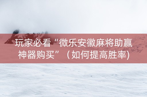 玩家必看“微乐安徽麻将助赢神器购买”（如何提高胜率)