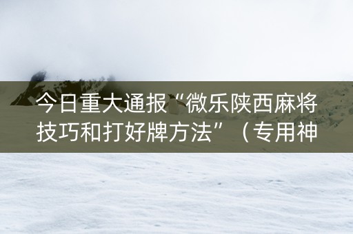 今日重大通报“微乐陕西麻将技巧和打好牌方法”（专用神器下载)