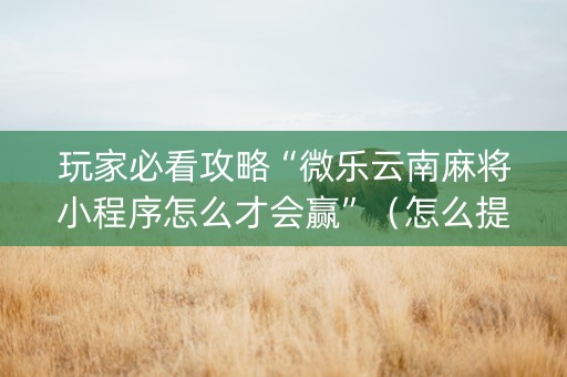玩家必看攻略“微乐云南麻将小程序怎么才会赢”（怎么提高胜率)