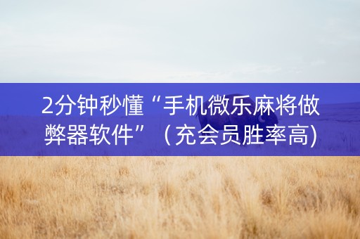 2分钟秒懂“手机微乐麻将做弊器软件”（充会员胜率高)